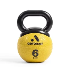 6" Diameter Mini Elite Kettlebell Medicine Ball - Narrow Handle -- Aeromat (MKBMB) -Detecto Sales 35823 aeromat elite mini kettlebell medicine ball 6 lb yellow min
