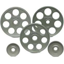 E-Z Lift Iron Olympic Revolver Plates With Round Hole Grips – Ivanko (OMEZH)