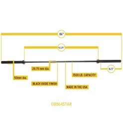 7' USA-Made 4 STAR Black Oxide Olympic Bar – Body-Solid (OB864STAR) 13 7' USA-Made 4 STAR Black Oxide Olympic Bar – Body-Solid (OB864STAR) -Detecto Sales body solid ob864star bar specs