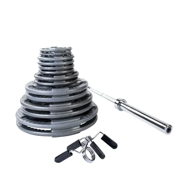 Cast Iron Steel Grip Olympic Weight Set With Olympic Bar – Body-Solid (OSTS) 2 Cast Iron Steel Grip Olympic Weight Set With Olympic Bar – Body-Solid (OSTS) - Image 2