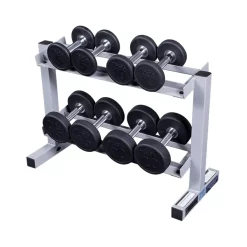 Powerline Compact 2-Tier Hex Dumbbell Rack – Body-Solid (PDR282X) -Detecto Sales body solid pdr282x rubber round dumbbells