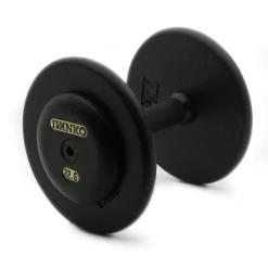 Economy Pro-Style Dumbbells With Black Plates And Ductile Iron End Caps – Ivanko (R2B/EP 1.25B)
