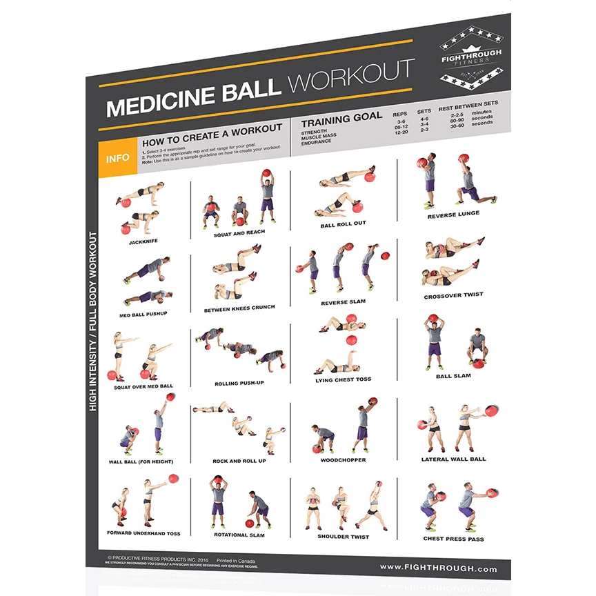 Fighthrough Fitness 18" X 24" Laminated Workout Poster - Medicine Ball High Intensity Training Exercises – Productive Fitness (FTMB) 1 Fighthrough Fitness 18" X 24" Laminated Workout Poster - Medicine Ball High Intensity Training Exercises – Productive Fitness (FTMB)