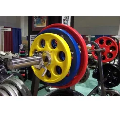 310 Lb. Rubber Encased EZ-Lift Colored Plate Olympic Barbell Set With American-Made Olympic Bar – Ivanko (ROEZHC-310S)