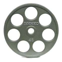 E-Z Lift Iron Olympic Revolver Plates With Round Hole Grips – Ivanko (OMEZH) -Detecto Sales omezh xlg