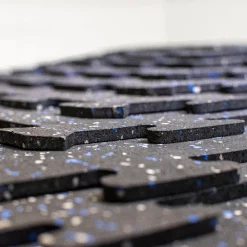 GYMlogix USA-Made Recycled Interlocking Rubber Weight Room Tiles - 2' X 2' X 1/2" – Rubberlogix (RL-2212) -Detecto Sales rubberlogix gymlogix interlocking flooring tabs